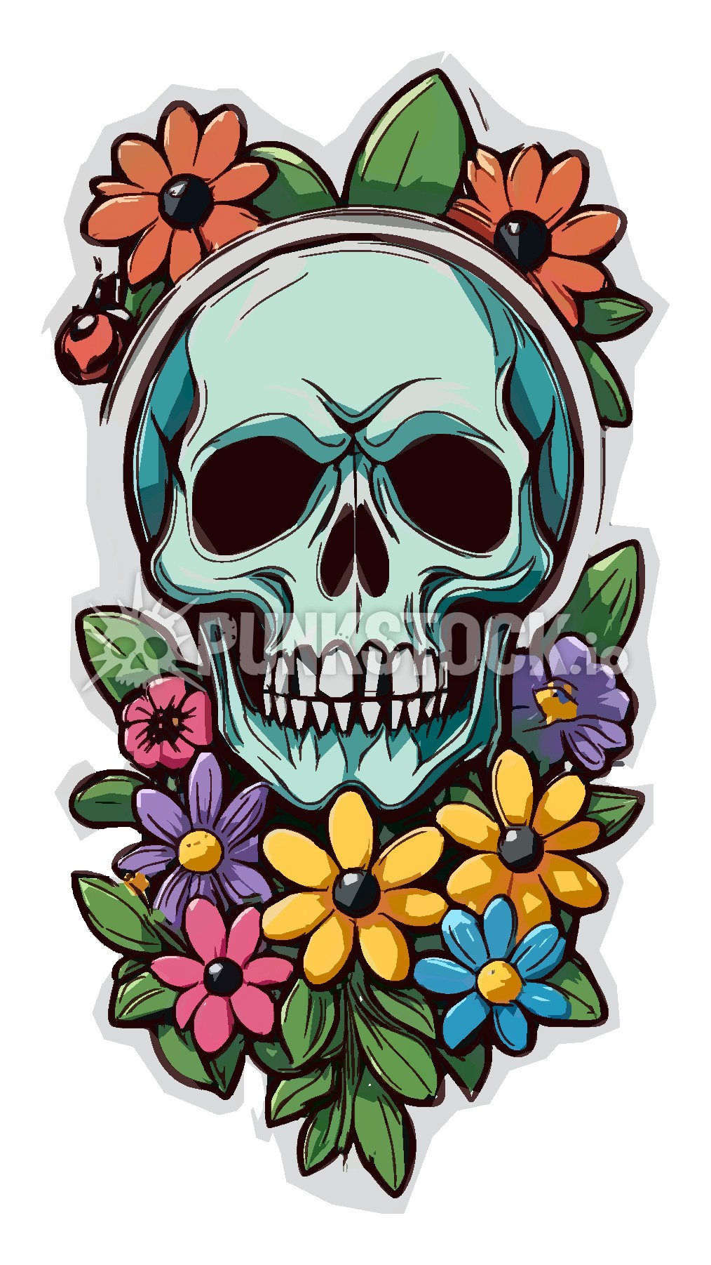 Skull blue flowers vector graphic