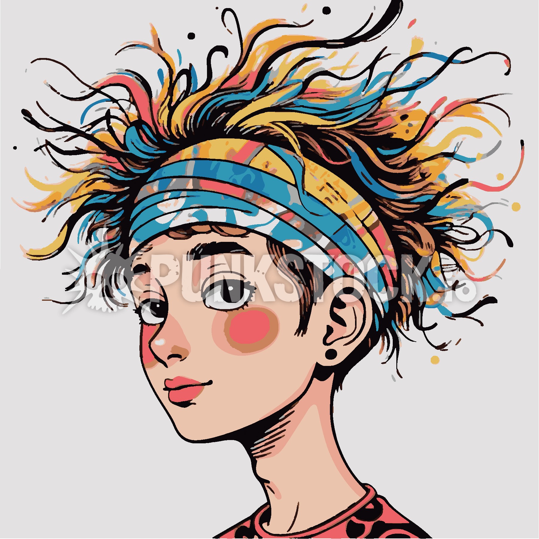 Big hair curly hair messy hair vector graphic