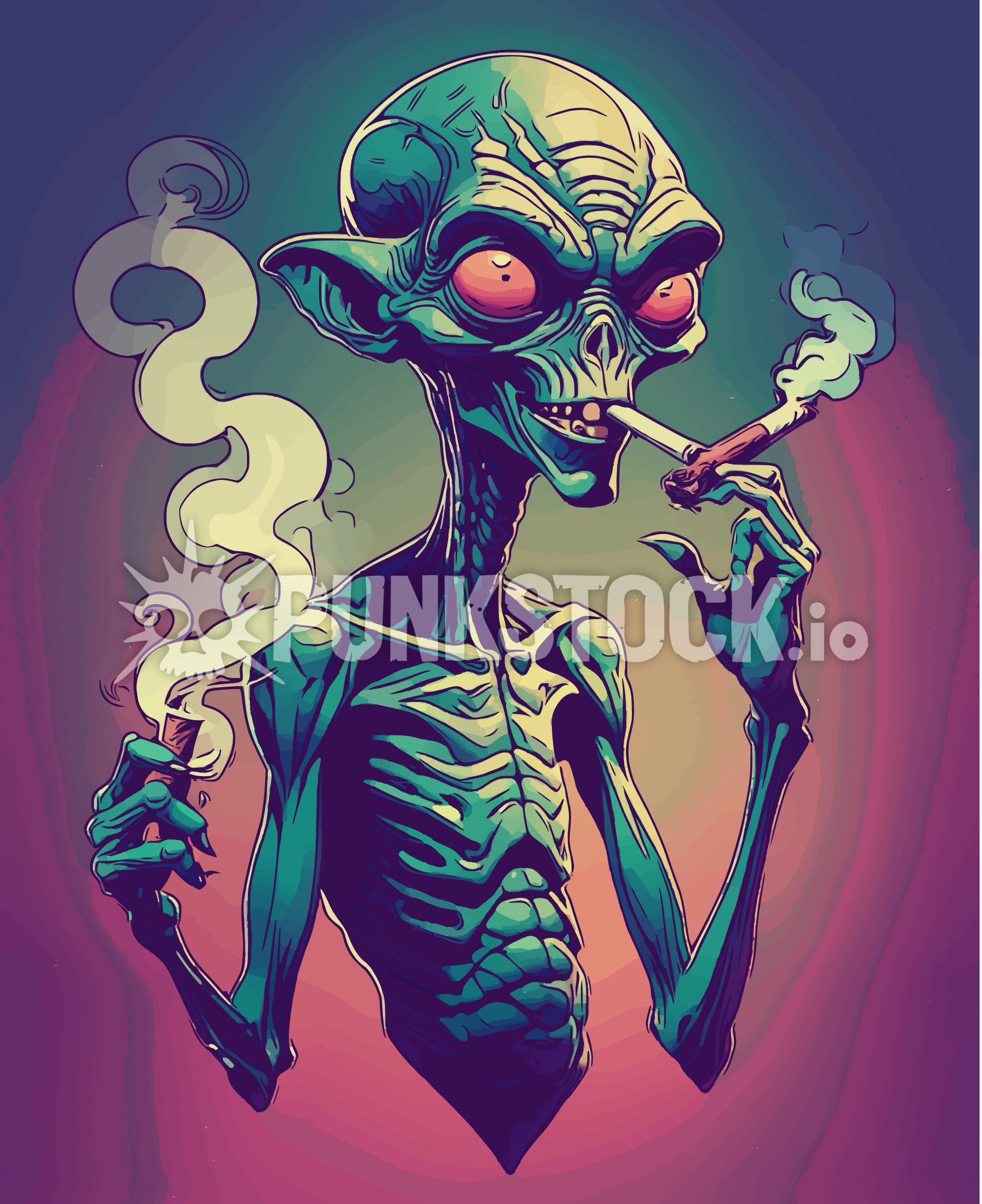 Red eyes green alien vector graphic